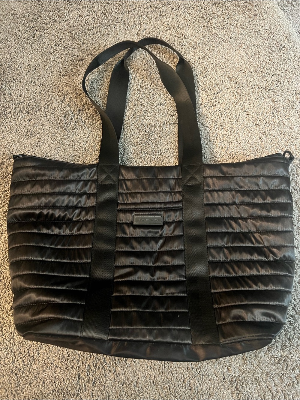 Tahari Black Quilted Tote Bag with Double Straps - Picture 2 of 8